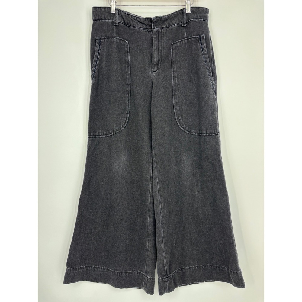 Anthropologie Deep Pocket Wide Leg Jeans Women 12 Black Denim High Rise